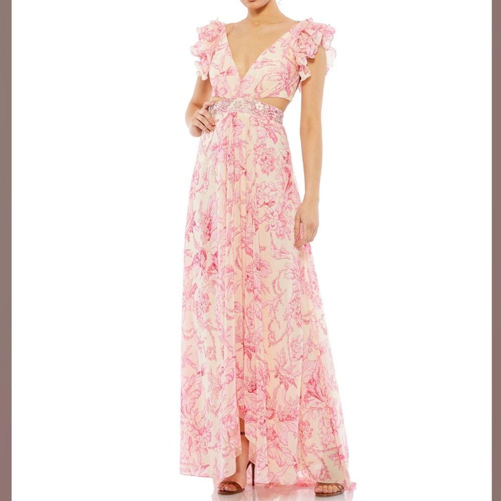 NWT Ieena for Mac Duggal 9161 Ruffle Sleeve Cutout Waist Dress SZ 10